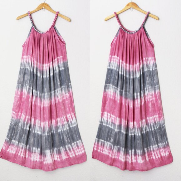 Napua Collection Honolulu Hawaii Beaded Halter Neck Maxi Dress Tie Dye Ombre OS - Picture 3 of 13